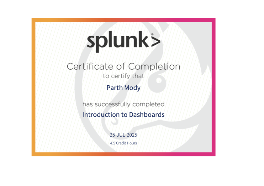 Splunk Dashboards — Certificate preview